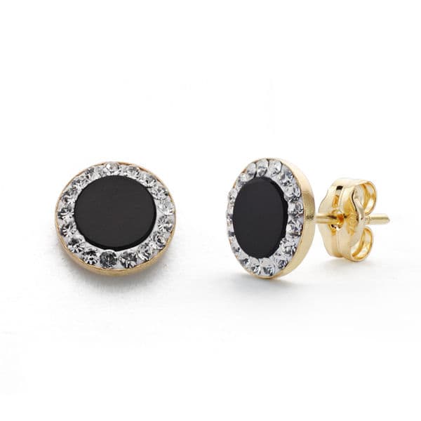Pendientes Oro Bicolor Circonitas Onix 7 mm Cierre Mariposa