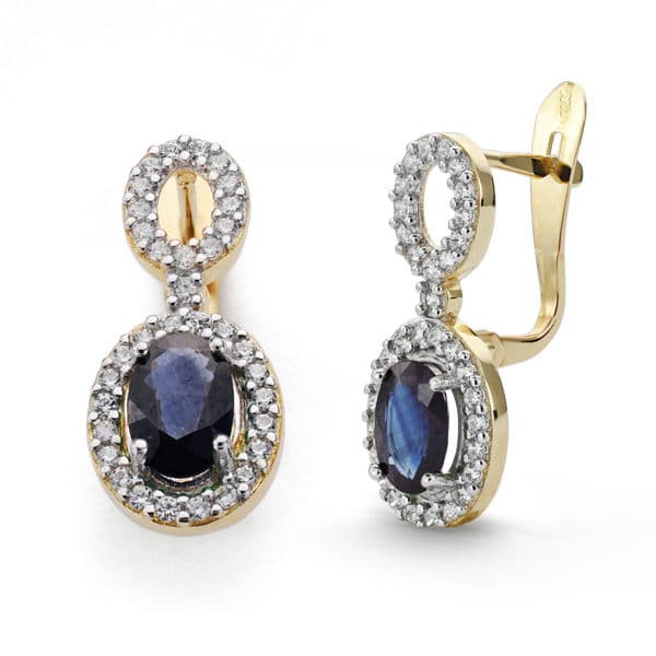 18K kéttónusú arany zafír és cirkónia fülbevaló 18x8 mm katalán kapoccsal