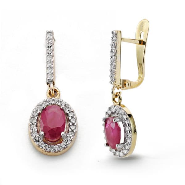18K Bicolor Ruby Øreringe 6 X 4MM Zirconia Catalan lås