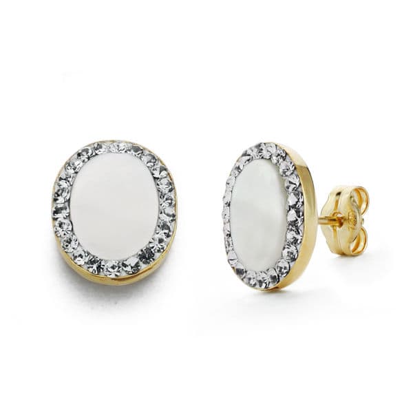 Pendientes Nacar Ovalados en Oro Bicolor de 18K Cierre Mariposa 10X8 mm