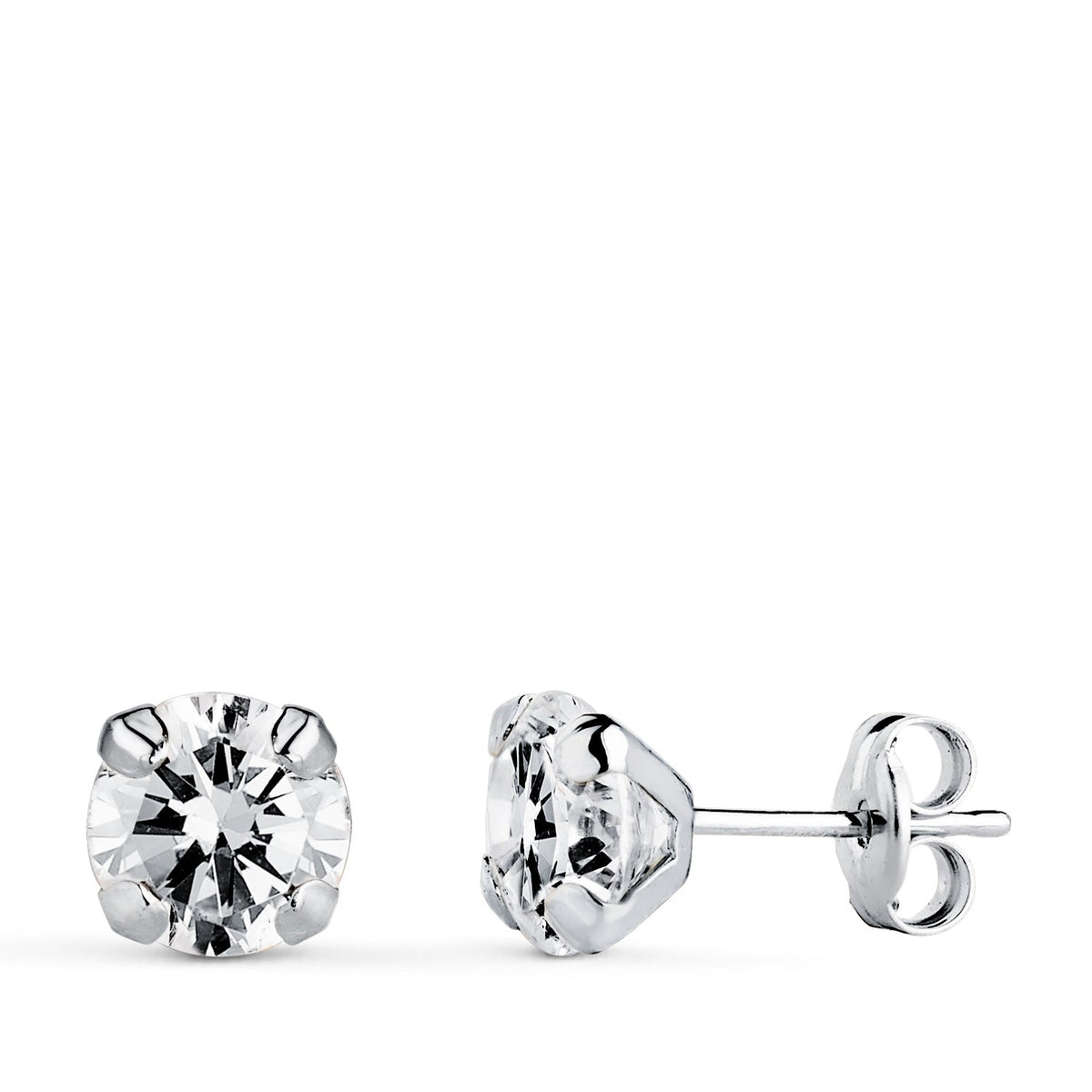 Boucles d'oreilles clous 4 griffes oxyde de zirconium – Or 18 carats – Or blanc