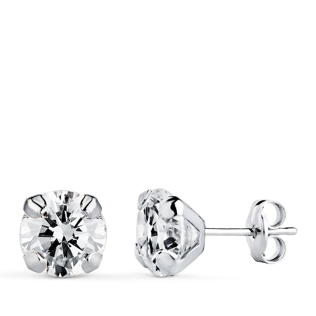 Boucles d'oreilles 4 griffes oxyde de zirconium – Or 18 carats – Or blanc
