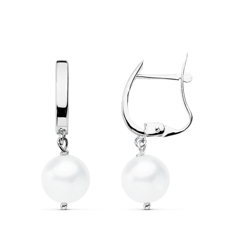 18K Boucles d'oreilles Zircon en Or Blanc Fermoir Catalan