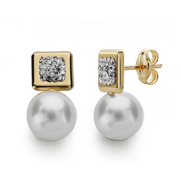 9K Bucles d'oreilles en Or Carre Perle L 13X6 mm Fermoir Poussettes Papillon