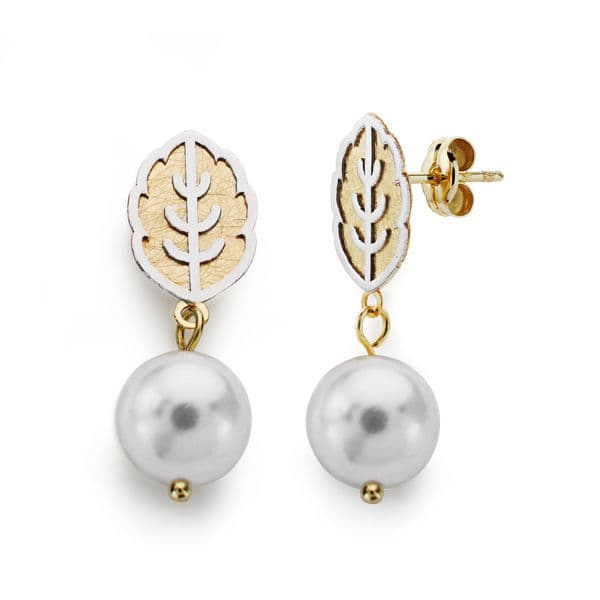 18K tvåfärgade guld- och pärlörhängen 25 X 8 mm Butterfly Push-lås