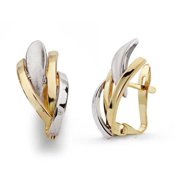 Pendientes Oro Bicolor 18K Bandas 16 X 8 mm Cierre Catalán