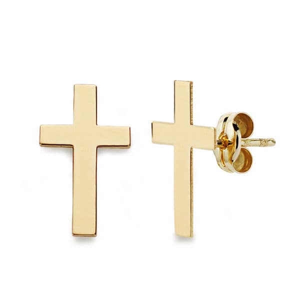 Boucles d'oreilles Croix Or Jaune 18K 12X7 mm Fermoir Poussettes Papillon