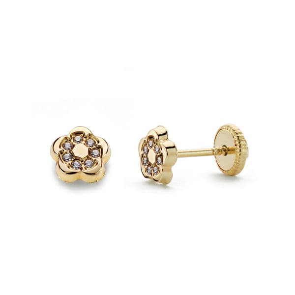 18K Pendientes Flor Circonita 5X5 mm