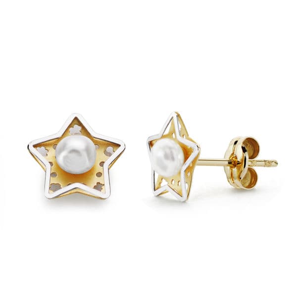 18K tvåfärgade guldstjärna och pärlorhängen 8X8 mm Butterfly Push Spänne