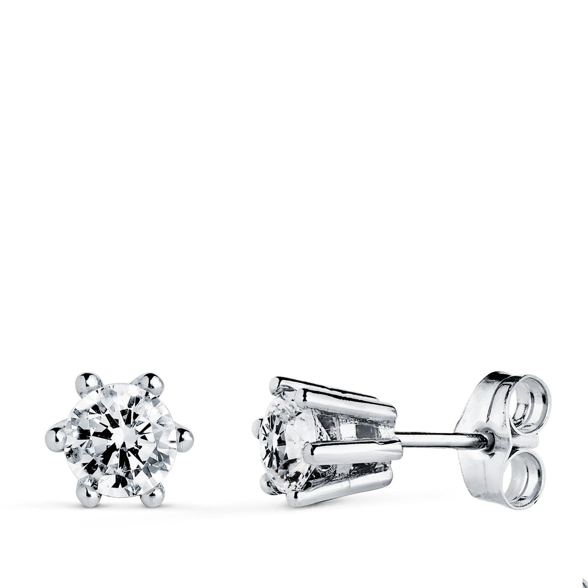 Boucles d'oreilles 6 griffes oxyde de zirconium – Or 18 carats – Or blanc