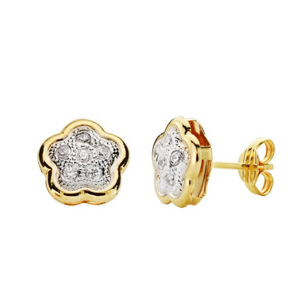 Cercei cu flori cu zirconiu din aur bicolor de 18K 8X8 mm Închidere pentru cărucior fluture