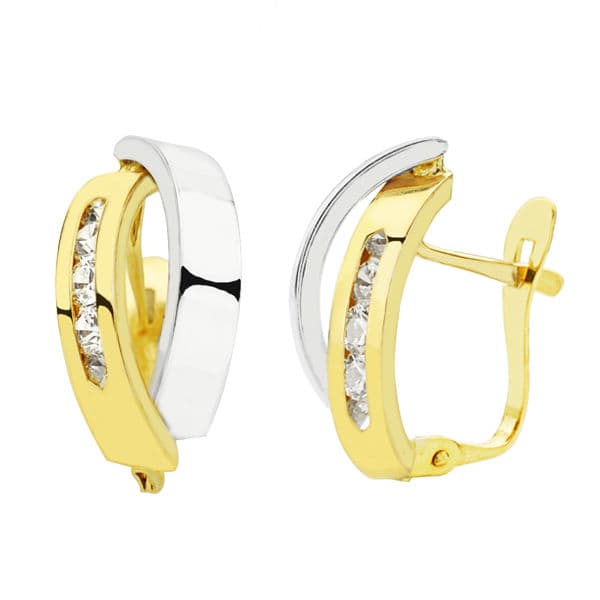 18K Two-tone Gold Earrings Bands 16 X 8 mm Catalan Clasp