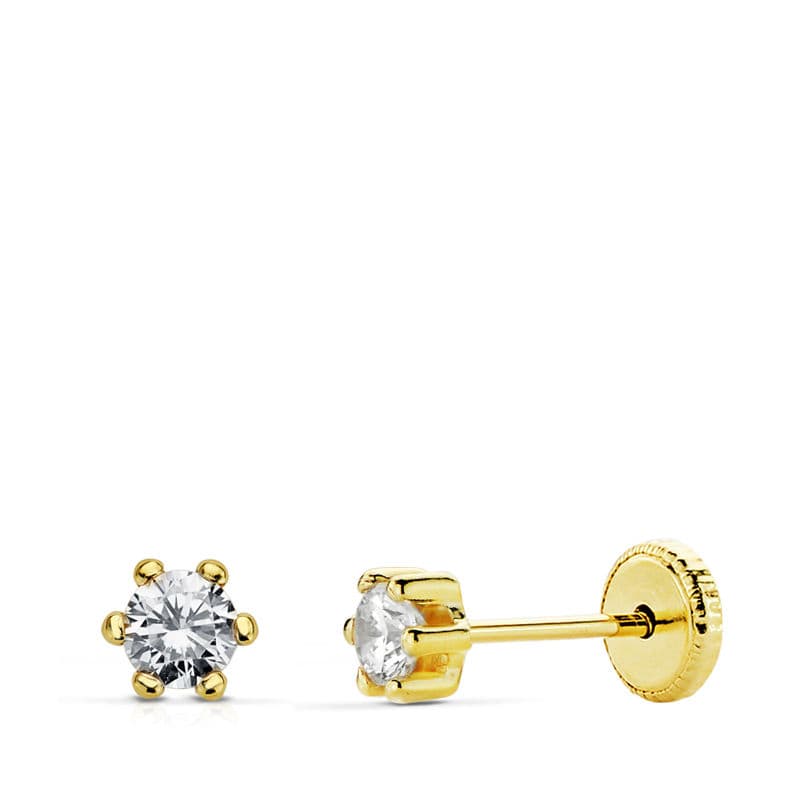 9K Boucles d'oreilles Zircon Serti à Griffes 4 mm (minimum 3 Paires)