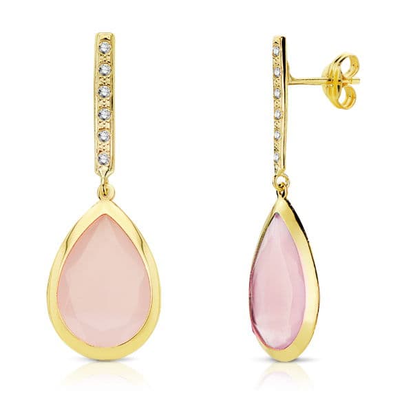 18K Boucles d'oreilles Pierre Rose 33X12 mm Fermoir Poussettes Papillon