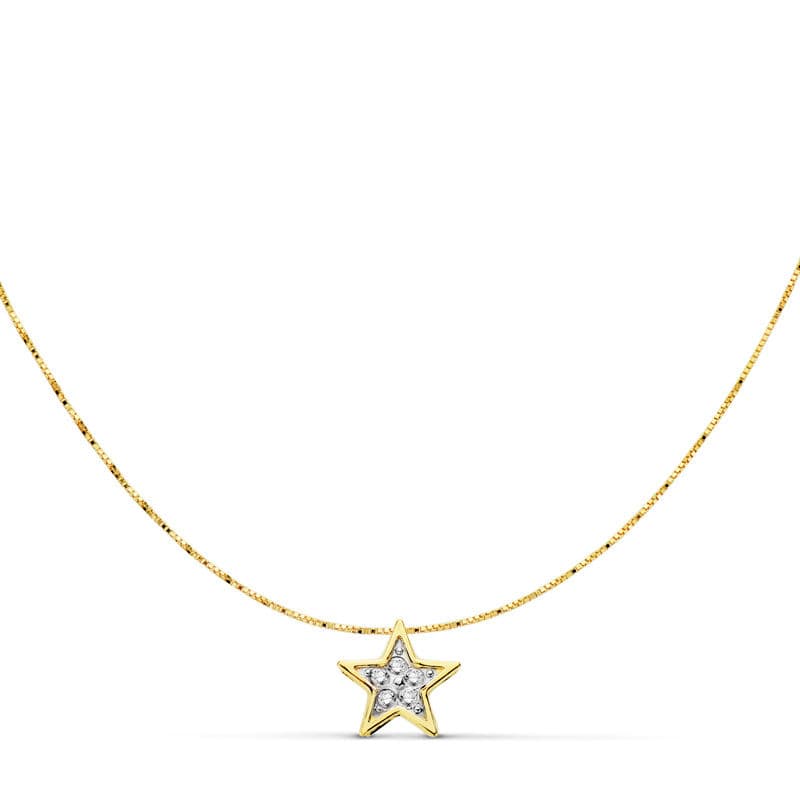 Corrente Gargantilha Estrela Ouro Bicolor 18K 6X6 mm 42 cm