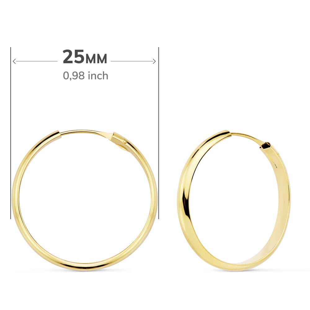 Kruhové náušnice z 18K žlutého zlata, 233 x 3 mm