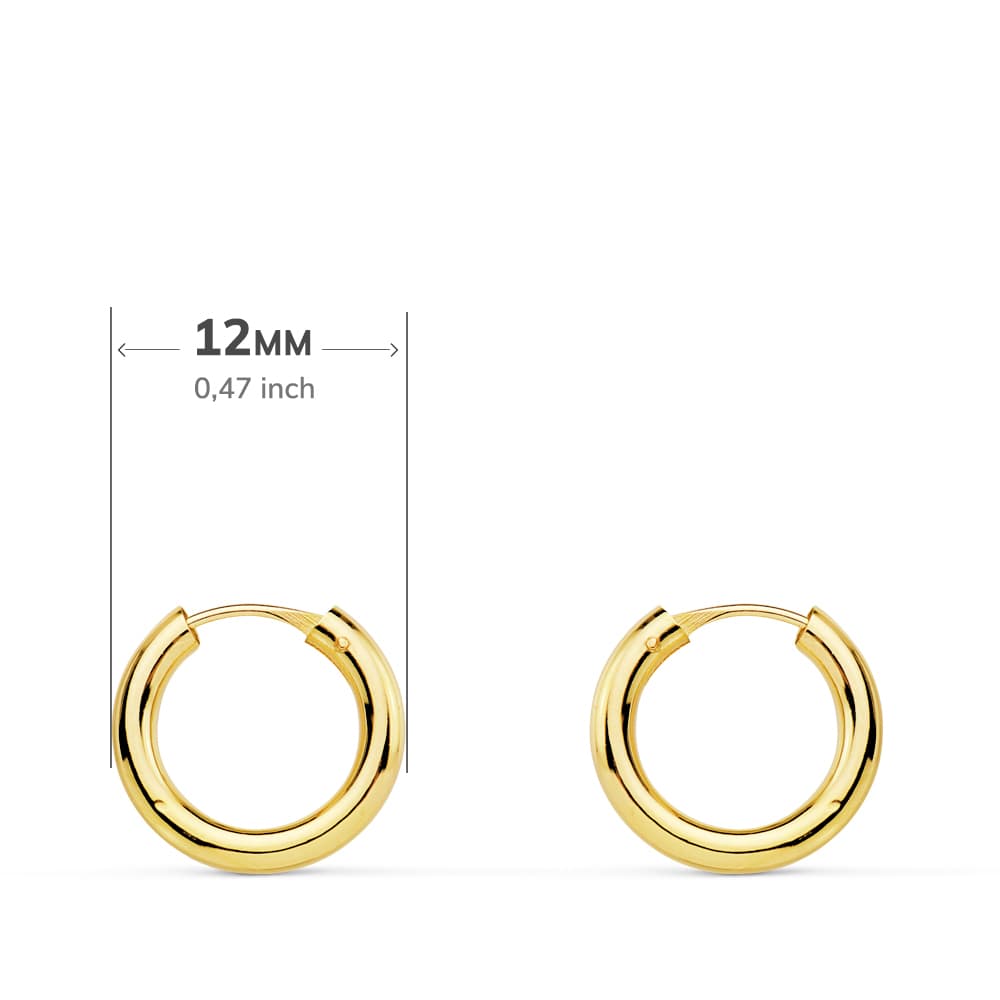Brincos em ouro amarelo 18K redondos e claros 12X2 mm