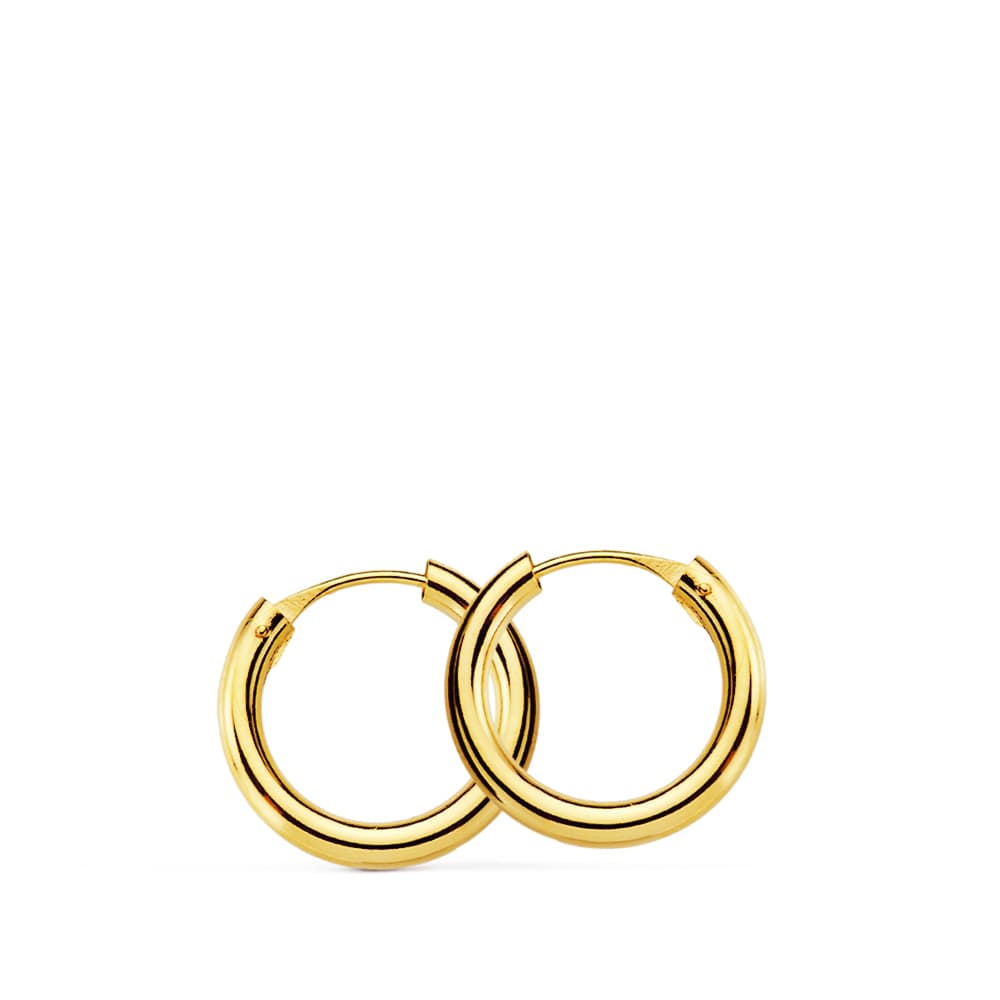 Boucles d'oreilles Or Jaune 18K Rondes et Légères 14X2 mm