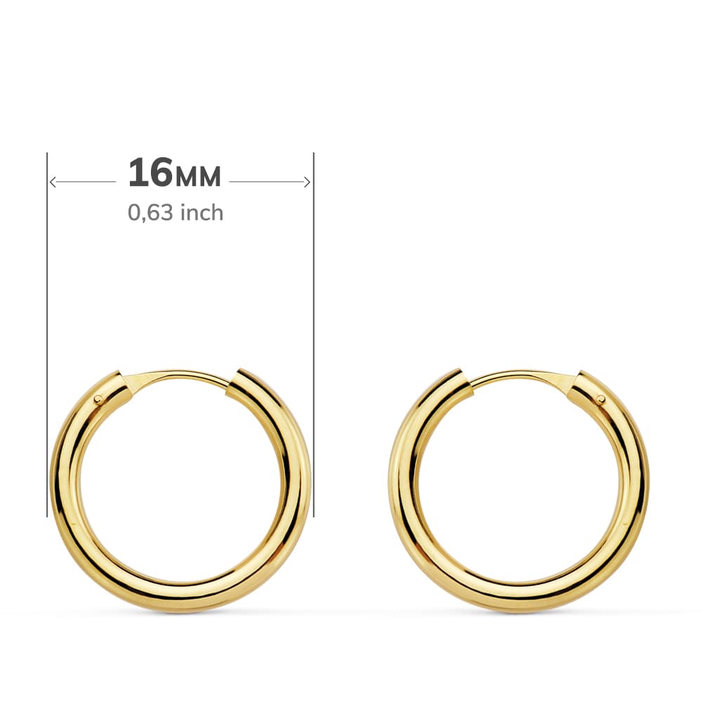 18 Ayar Sarı Altın Küpe Yuvarlak ve Açık 16X2 mm