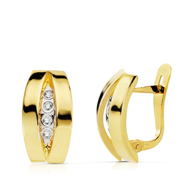 18K Boucles d'oreilles Zircon en Or Fermoir Catalan