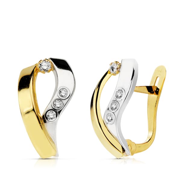 18K Boucles d'oreilles Zircon en Or Fermoir Catalan
