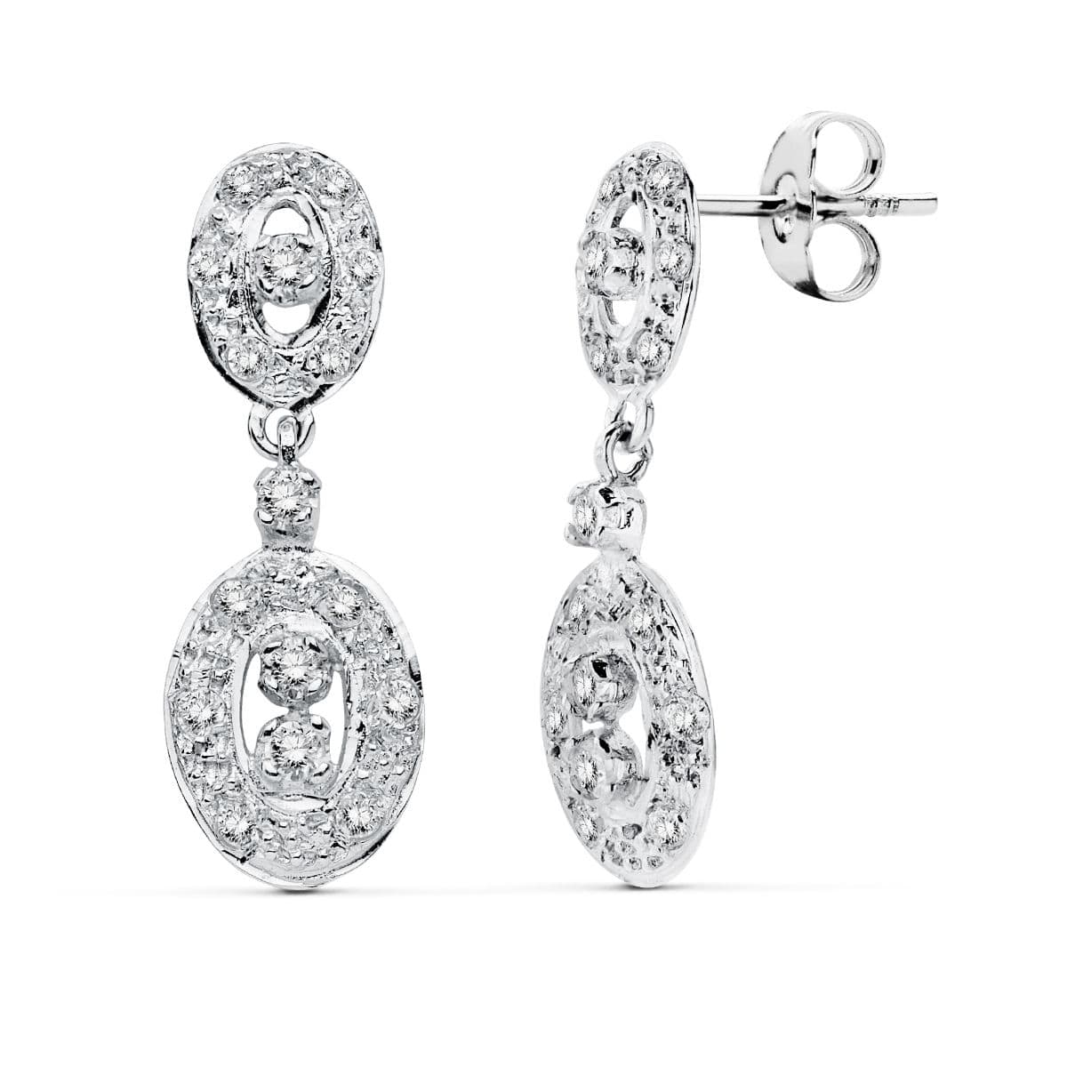 Boucles d'oreilles en Or Blanc 18K avec Zirconium Fermoir Poussettes Papillon