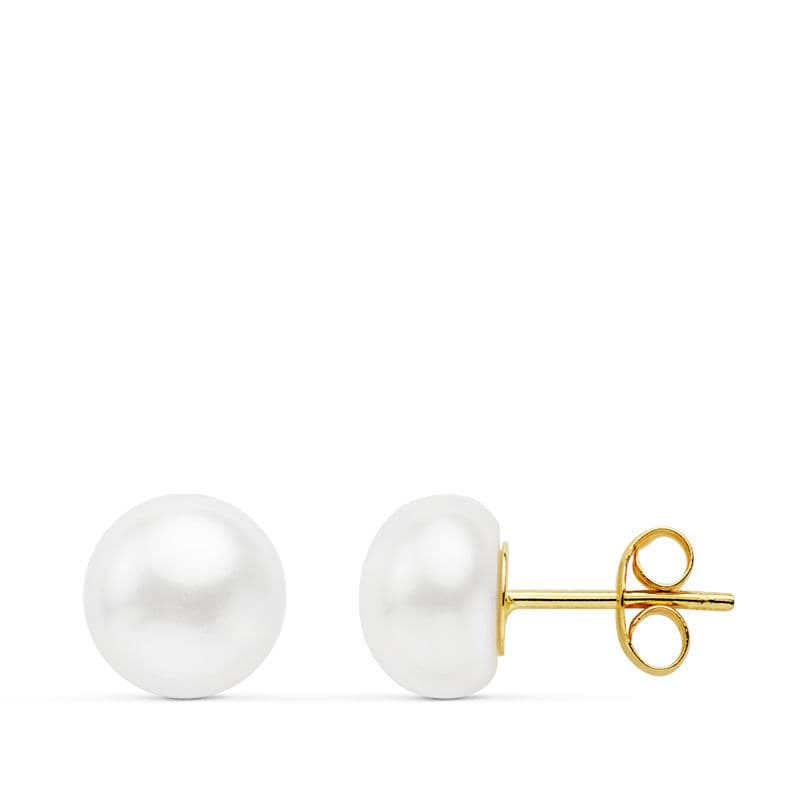 18K Boucles d'oreilles Or Jaune Perle 8-8.5 mm Fermoir Poussettes Papillon