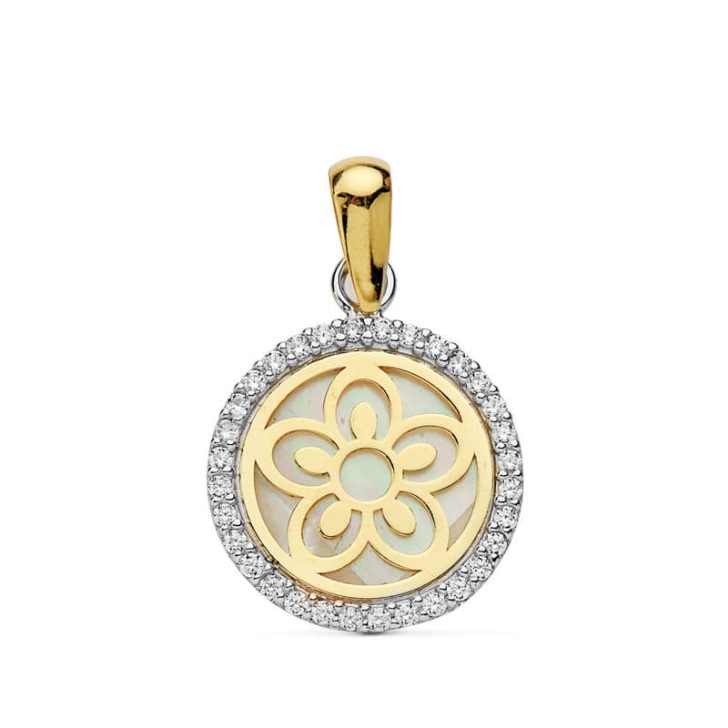 Pendente Flor Bicolor em Ouro 18K e Madrepérola 12 mm