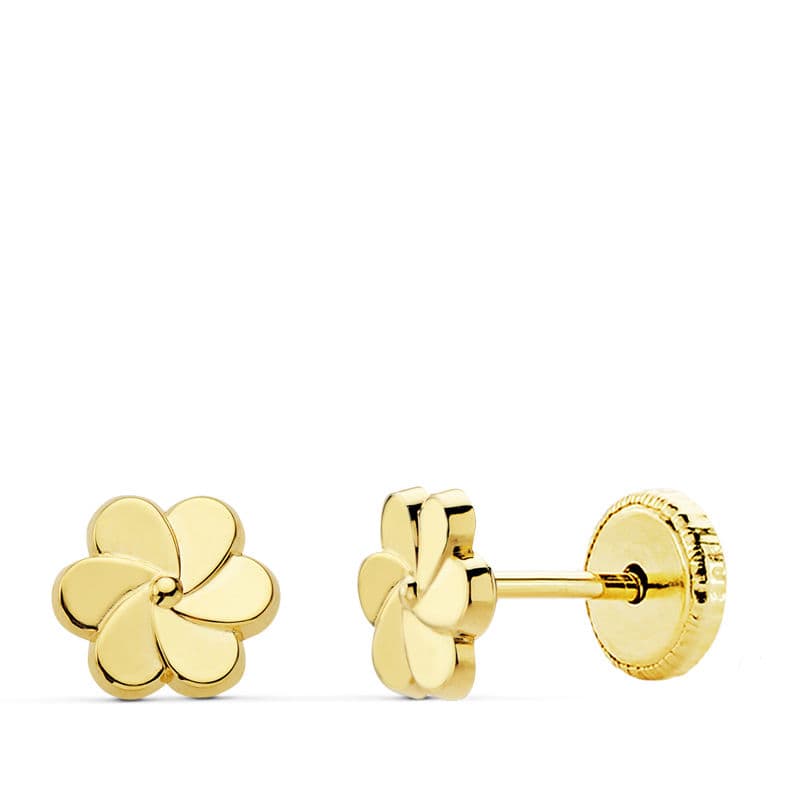 18K Boucles Doreille en Or Jaune Fleur 6X6 mm Fermoir a Vis
