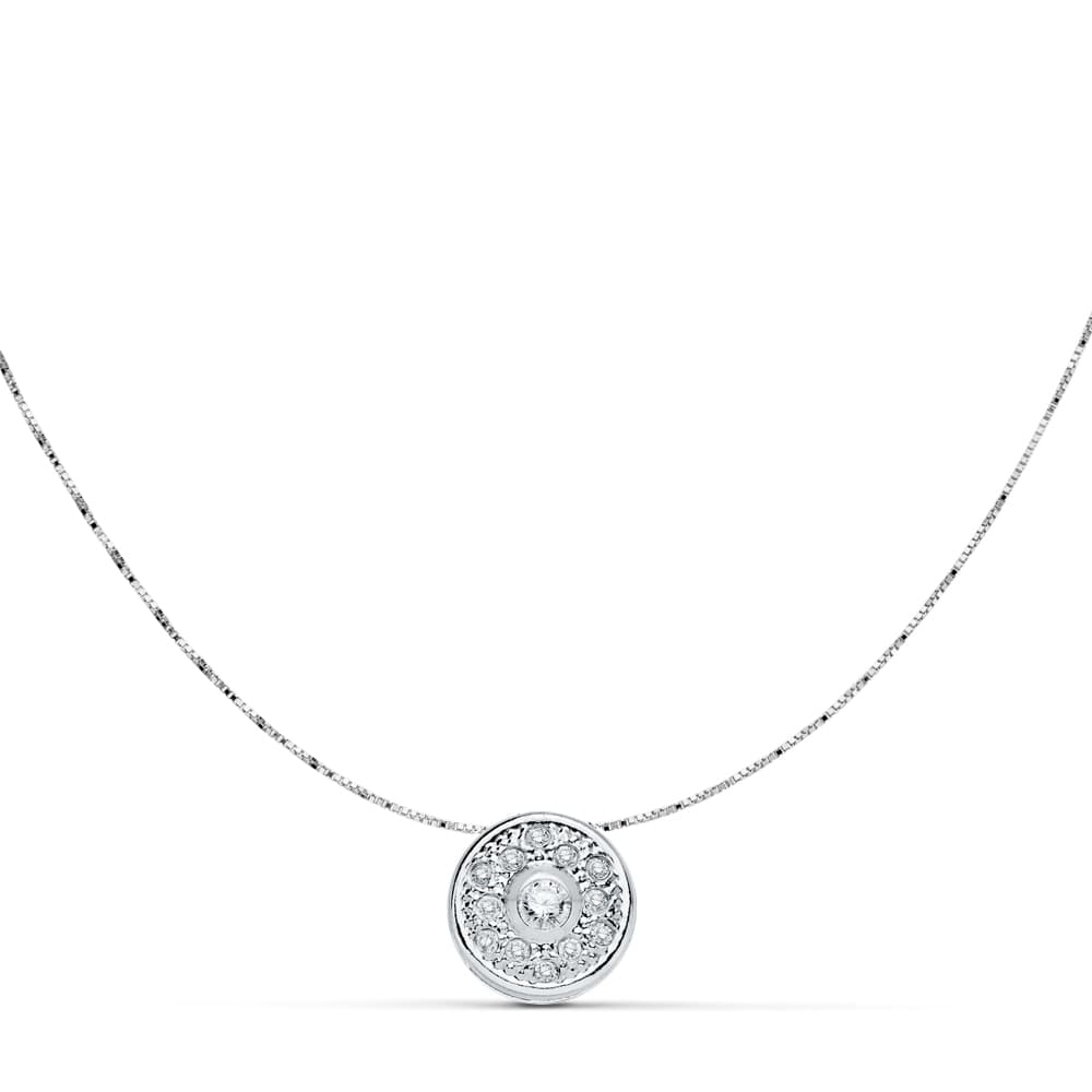 Ciondolo Zircone Oro Bianco 18 Carati Catena da 8 mm 42 Cm