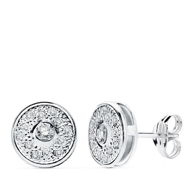 Pendientes Oro Blanco 18K Redondos Cierre Mariposa 8 mm