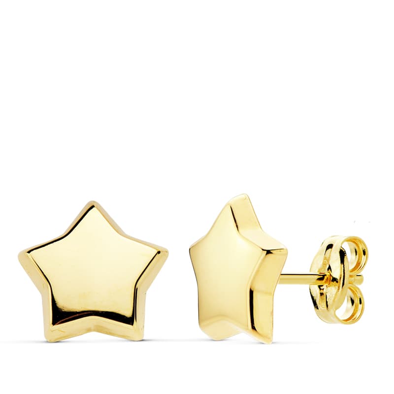 Brincos de estrela em ouro amarelo 18K com fecho borboleta de 10 x 10 mm