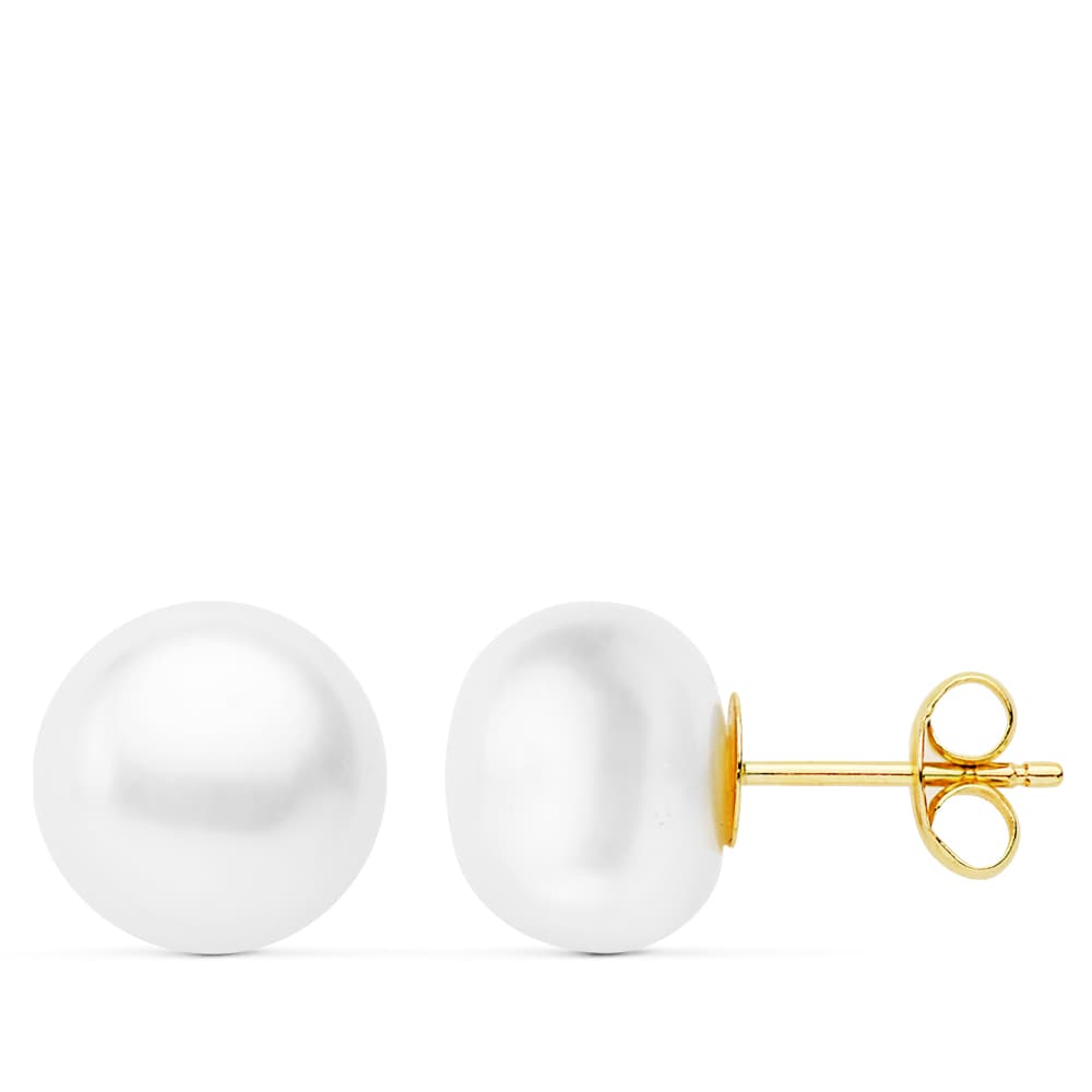 Boucles d'oreilles Bouton Perle Or Jaune 18K 9-95 mm Fermoir Poussettes Papillon