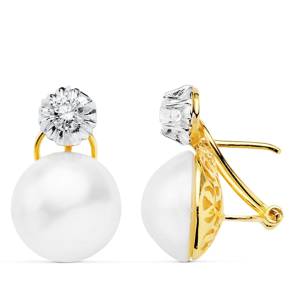 Pendientes de Perlas Japonesas en Oro Bicolor de 18K 135-14 mm Cierre Omega