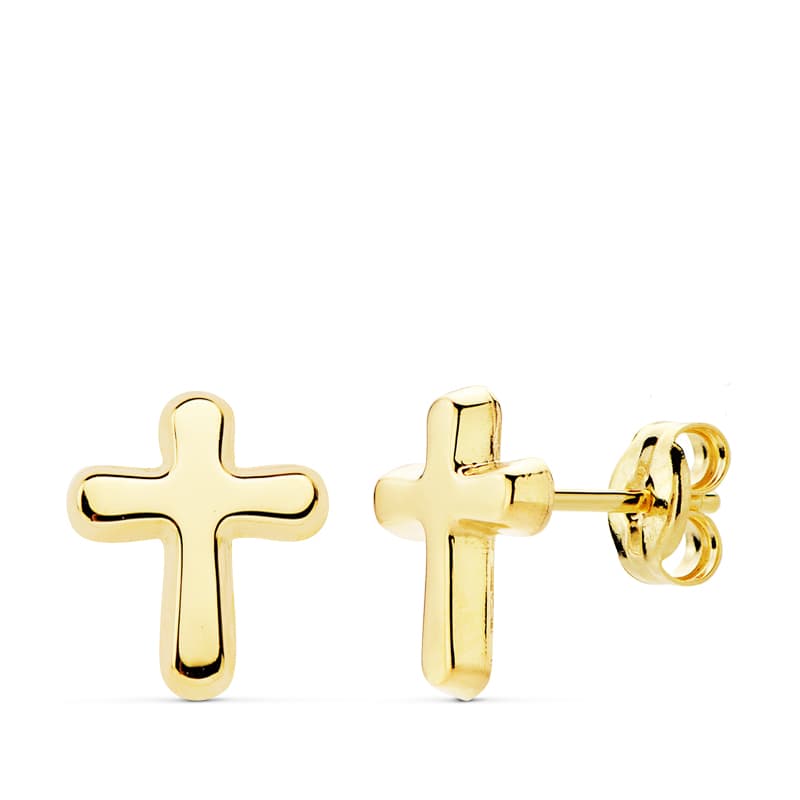 Pürüzsüz Çapraz Küpe 18K Sarı Altın 9X8 mm Kelebek Bebek Arabası Tokası