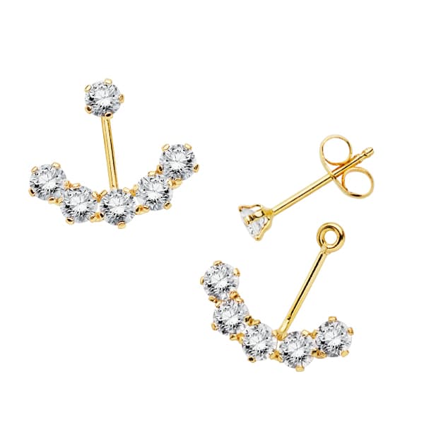 Boucles d'oreilles Or Jaune 18K Zircone Oreille 14X12 Fermoir Poussettes Papillon