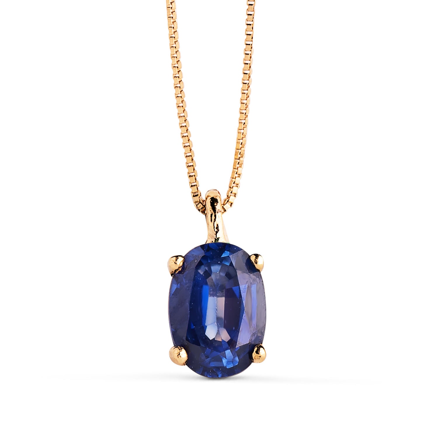 Pandantiv cu safir din aur galben de 18K 7X5 mm Lanț venețian de 0,98 ct 42-3 cm