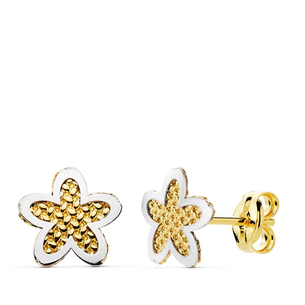 18K tofarvede guldblomsterøreringe 7,5 X 7,5 mm Butterfly Push-lås