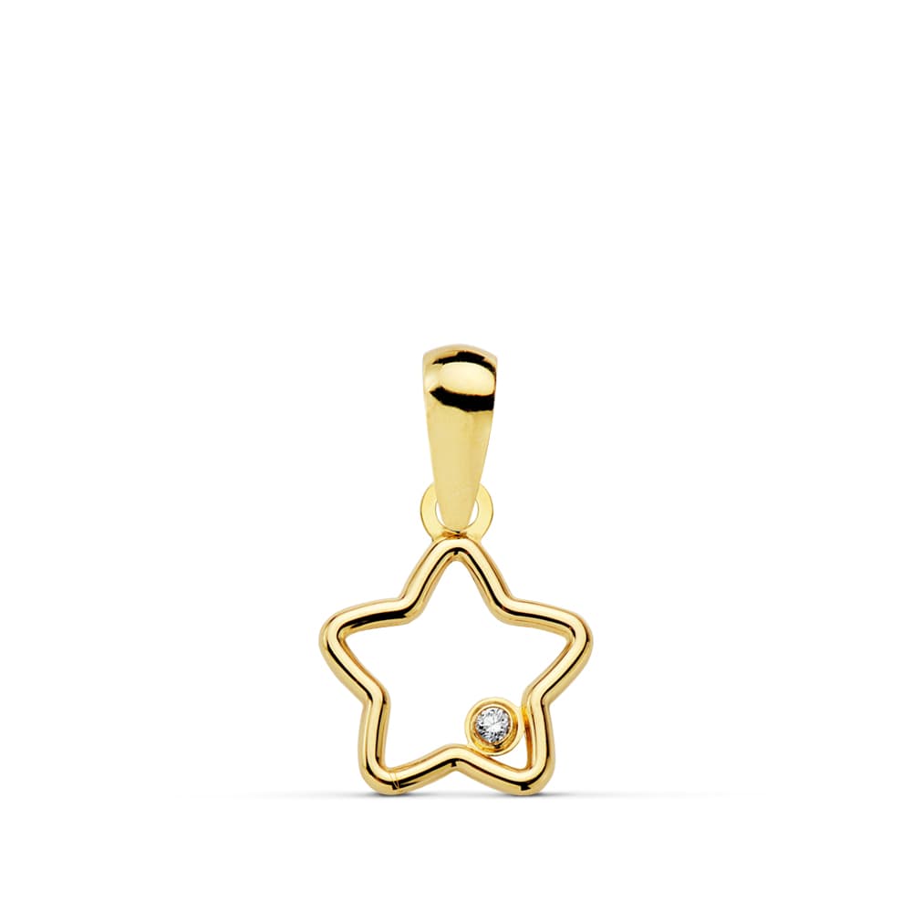 Pendentif Or Jaune 18K Étoile Zircone 9X9 mm