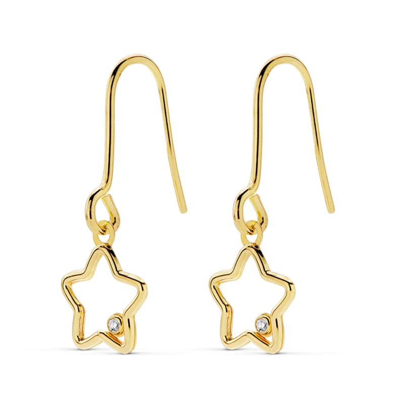 Boucles d'oreilles Or Jaune 18K Zircone Étoile 22X8 mm