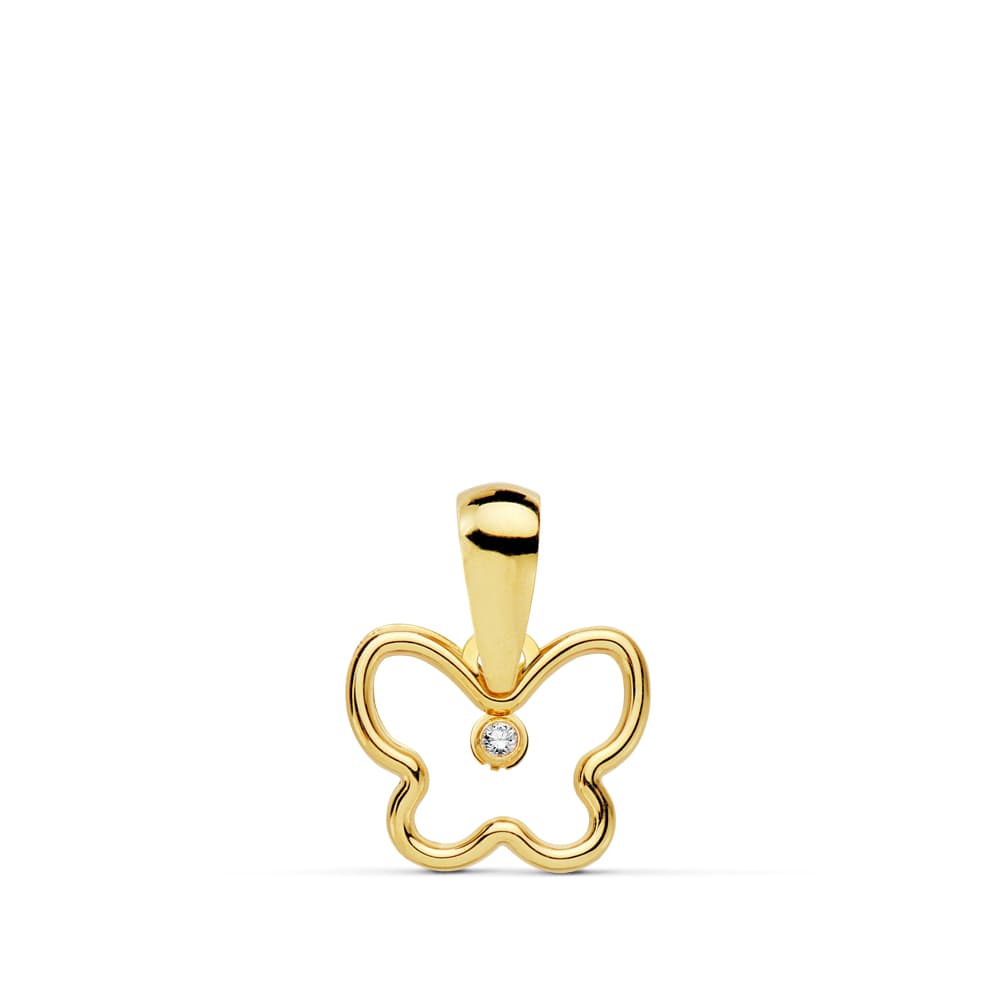 18K Pendentif Or Jaune Mini Papillon avec Zircon 9 X 8 mm