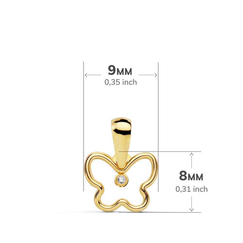 18K Pendentif Or Jaune Mini Papillon avec Zircon 9 X 8 mm