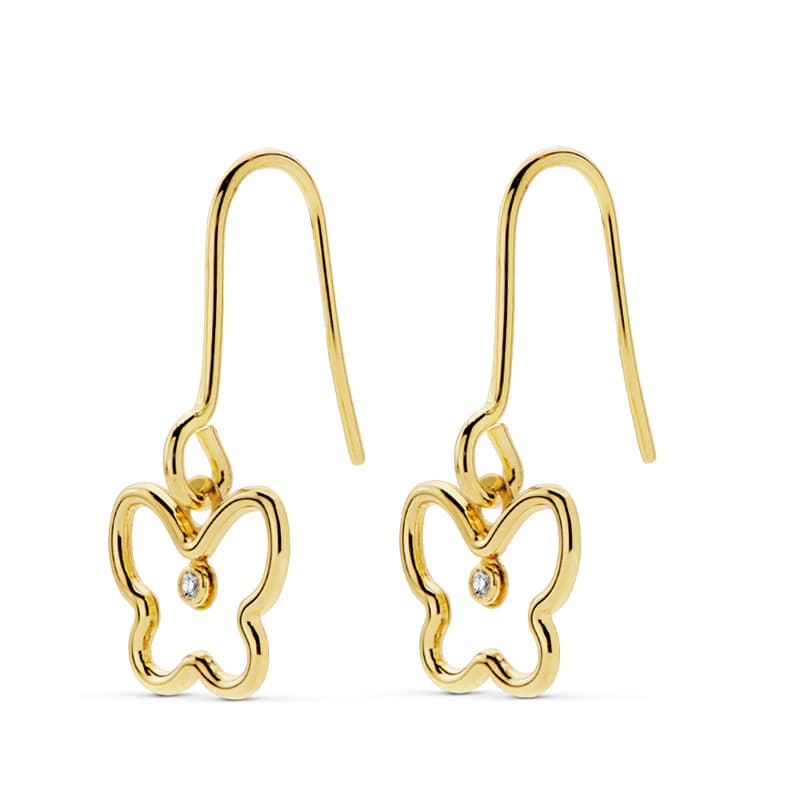 Orecchini Farfalla Oro Giallo 18K Zirconi 19X9 mm