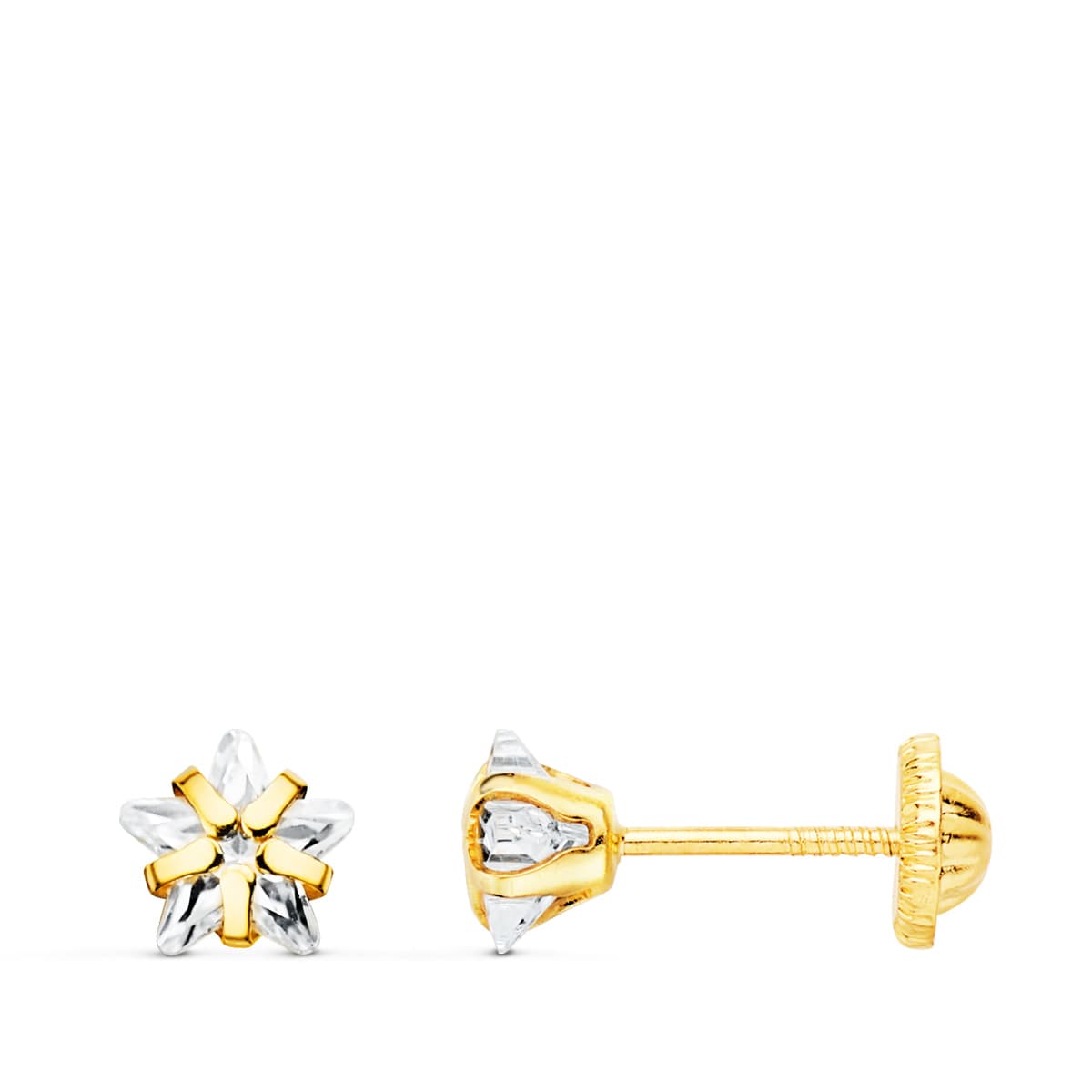 18K Boucles d'oreilles Or Jaune Zircon Etoile 5X5 mm Fermoir à Vis