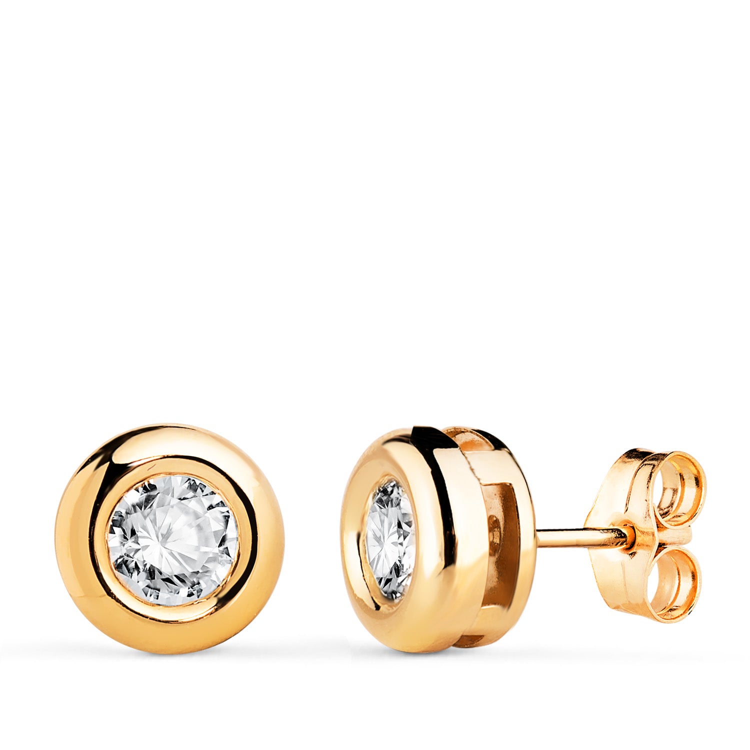 Boucles d'oreilles Or Jaune 18K Diamants Lab 5 mm 0.650 Cts VS2-G Taille : 8X8 mm Fermoir Poussettes Papillon