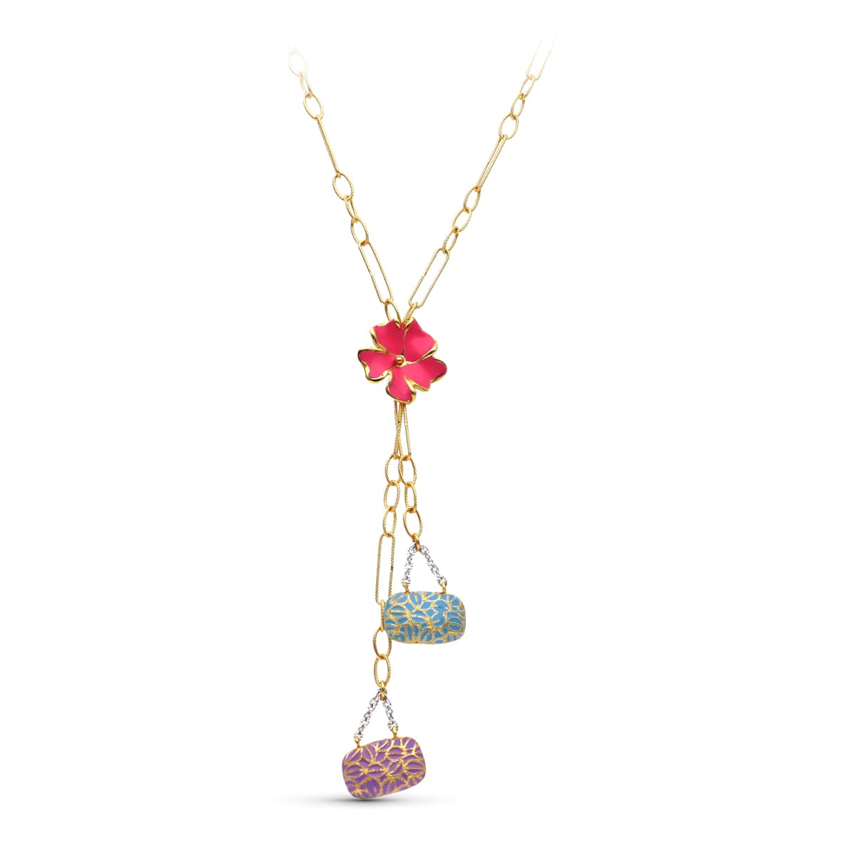 Collier en Or Jaune 18K Motifs Émail Couleur