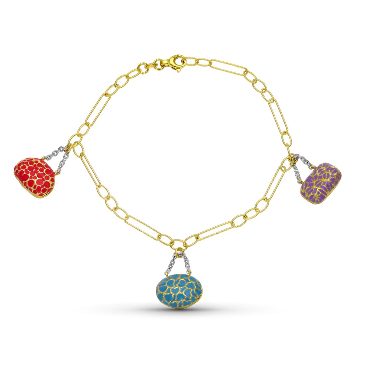 バッグ エナメル ブレスレット 18K イエロー ゴールド