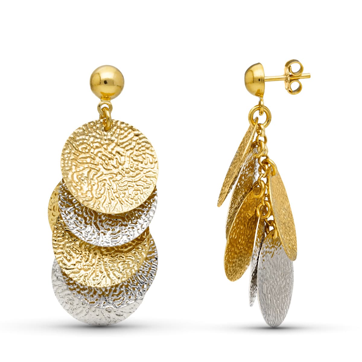 18K Two-Tone Gold Hoop Earrings Circles Butterfly Stud Clasp