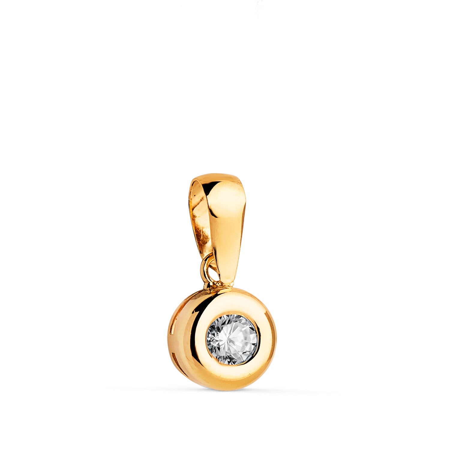 Pendentif Chaton en Or Jaune 18K 7MM Diamant Taille Brillant 3,40 mm 0,150 Qts G-VS2