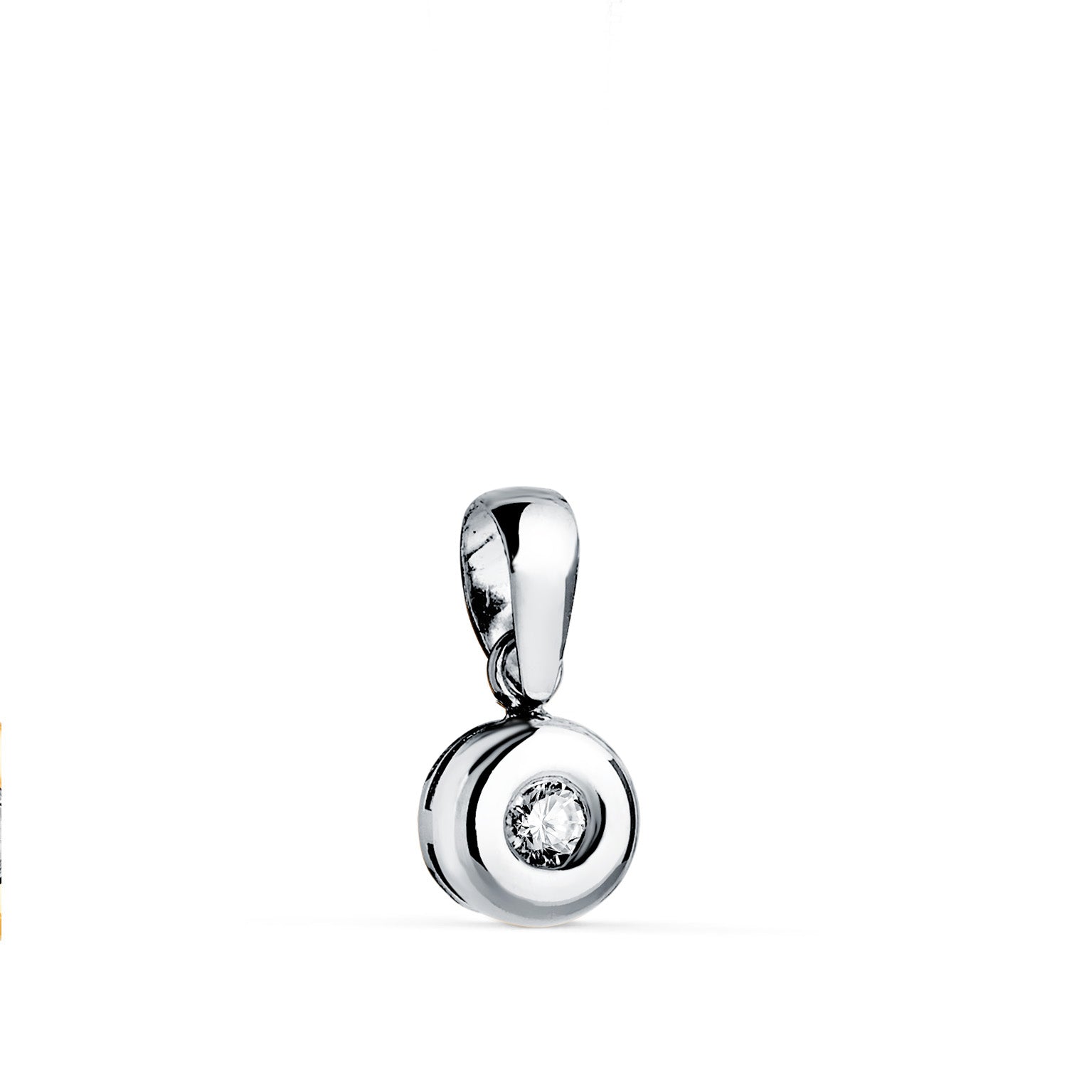 Pendentif Chaton en Or Blanc 18K 6MM Diamant Taille Brillant Lab 2.50 mm 0.070 Qts G-VS2